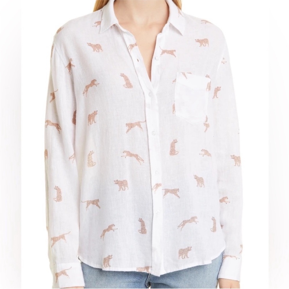 Rails White and Brown Cheetah Print Blouse Size Medium